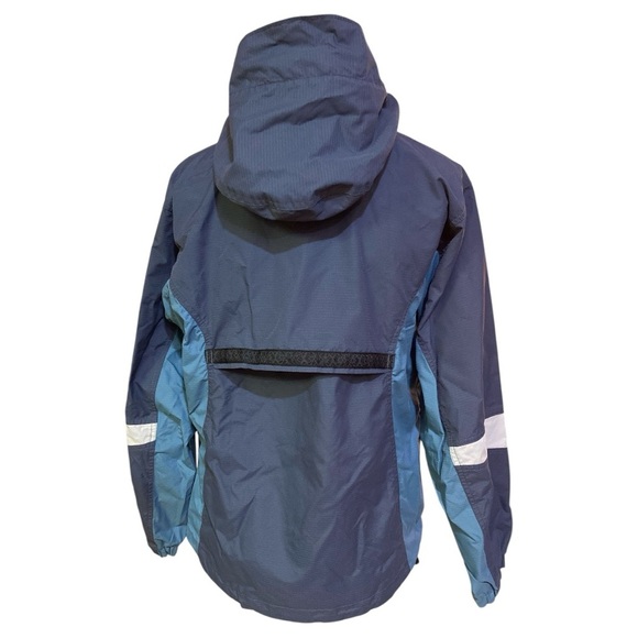 Columbia Blue and White Raincoat Weather-Resistant Hooded Design Sz S - Picture 5 of 8